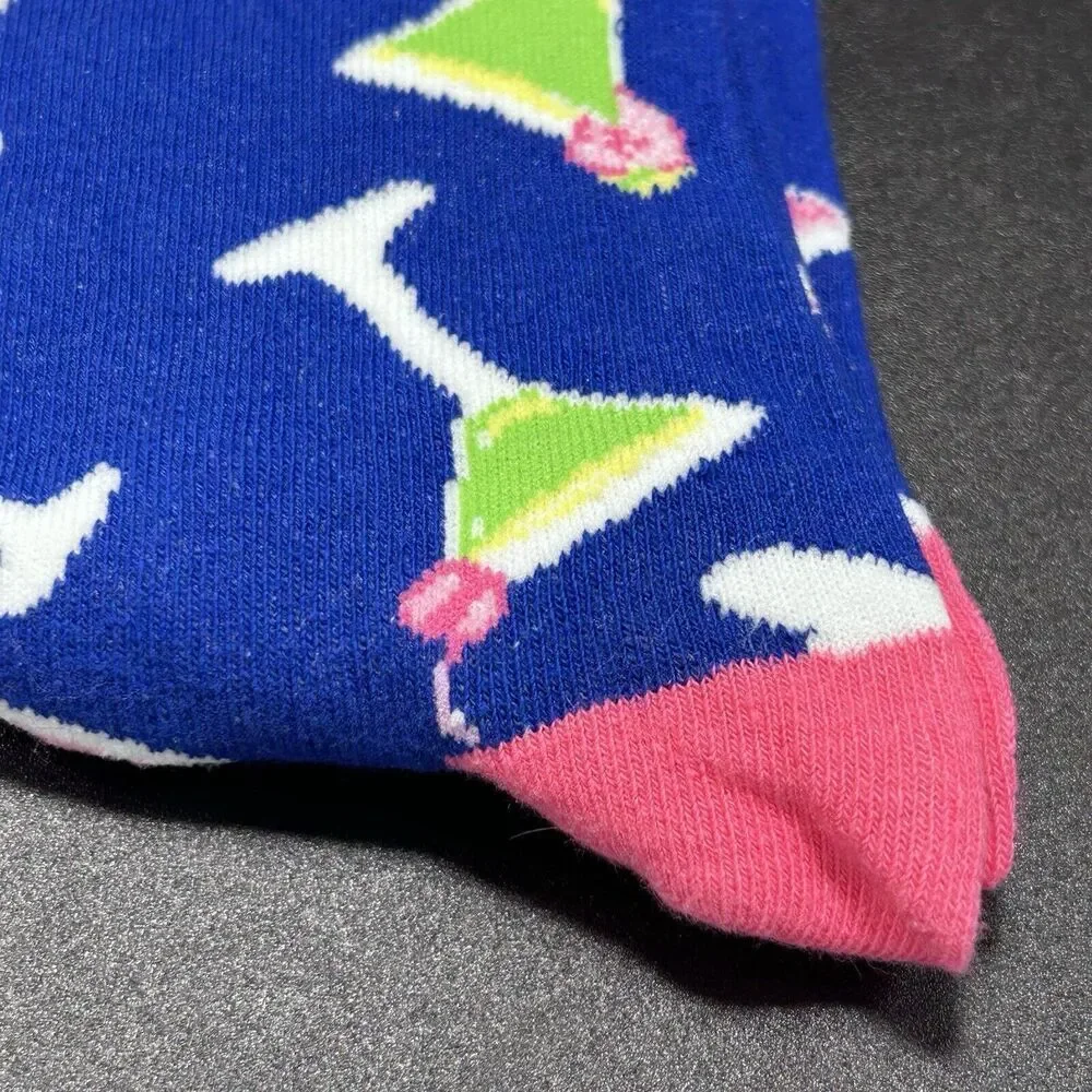 New Simply Southern Socks Womens 5-10 Blue Martini High Sock Pull On Preppy Sock